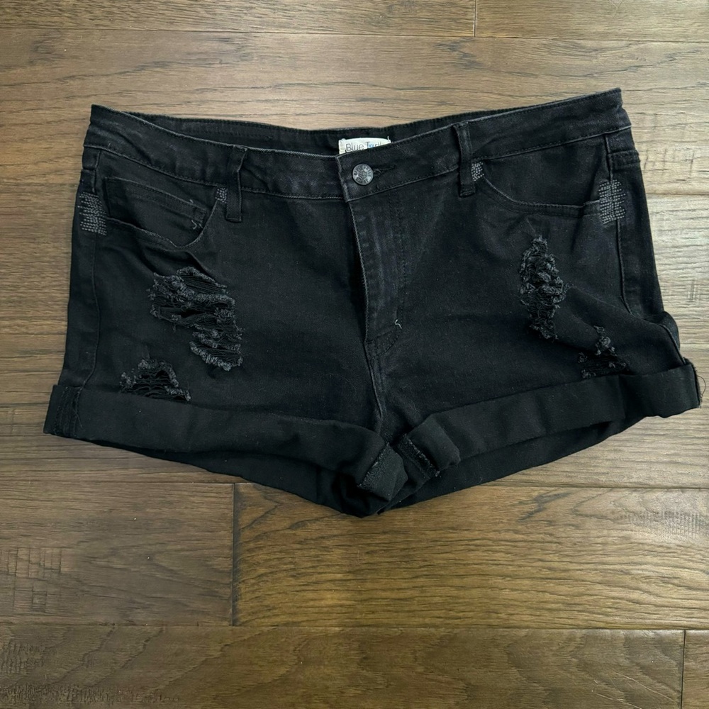 Blue Turtle Distressed Black Jean Shorts